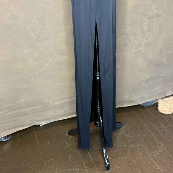 KOKIN New York Black Leather-Trim Halter Gown Size 10 Elegant Evening Statement - Picture 12 of 16